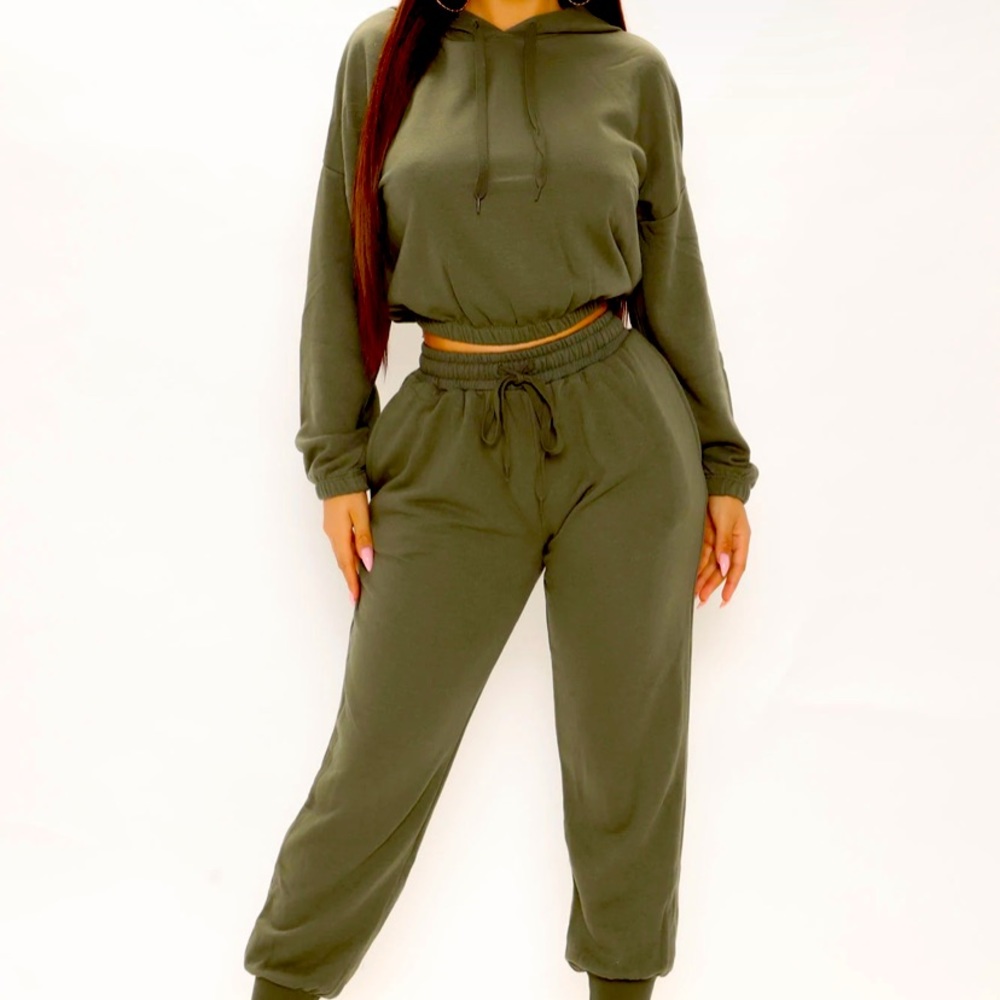 Cute Matching Jogger Set - Olive
